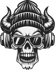 Demon skull with chill beany hat & headphone
