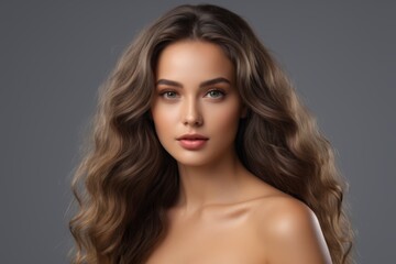 Fototapeta premium a close up of a woman with long hair and a dress