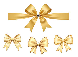 Ensemble de ruban doré avec un noeud sur fond transparent