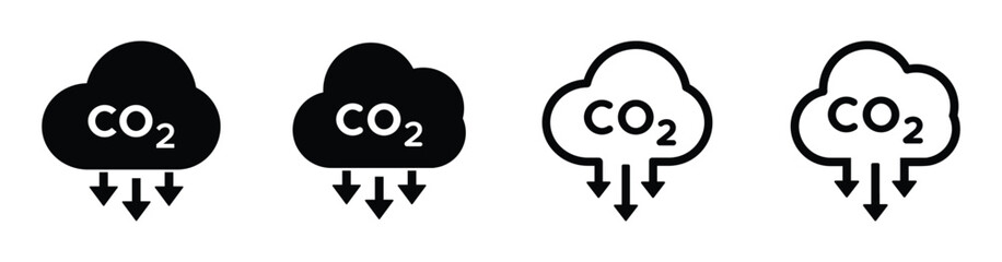 CO2 emission flat vector icons set. CO2 increase or reduction icon