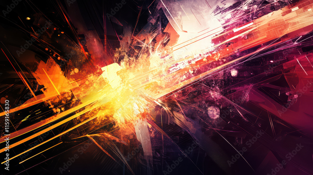 Poster dynamic abstract background with vibrant colors and energetic lines, showcasing blend of light and m