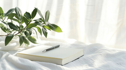 Inspiring desk setup with vibrant green plant and notebook, perfect for health tips and motivational content.