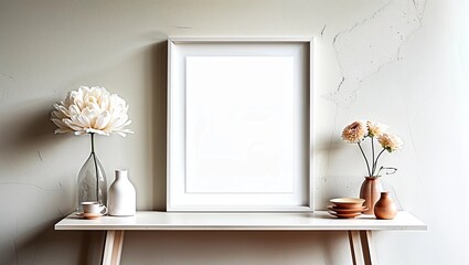 White frame mockup with vase