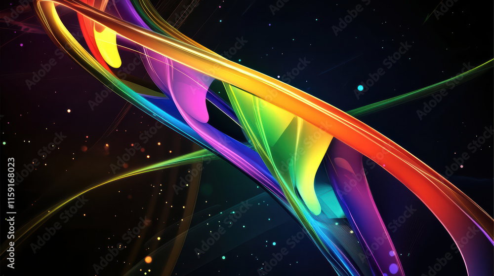 Poster colorful abstract design featuring vibrant dna strands and flowing lines, creating futuristic and dy