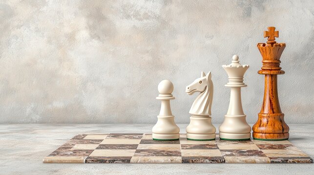 Chess Pieces on Board with Textured Background for Strategic Game Concept