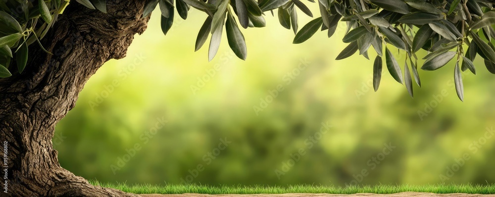 Poster olive tree abstract background concept. a serene view of an olive tree with lush greenery in the bac