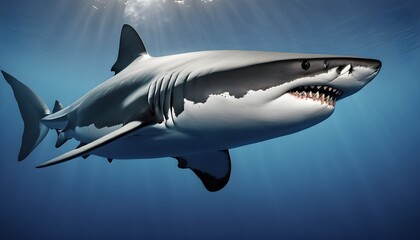 Obraz premium Majestic Shark Swimming Through Deep Blue Abyss