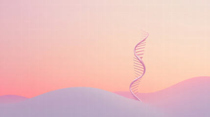 minimalist science template featuring single DNA strand against soft gradient background. design evokes sense of innovation and discovery in genetics