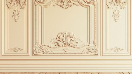 Obraz premium A beautifully crafted classic wall featuring elaborate and detailed moldings in a soft, cream color, embodying elegance and timeless artistic craftsmanship.