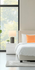 Modern bedroom interior with a cozy atmosphere and bright natural light