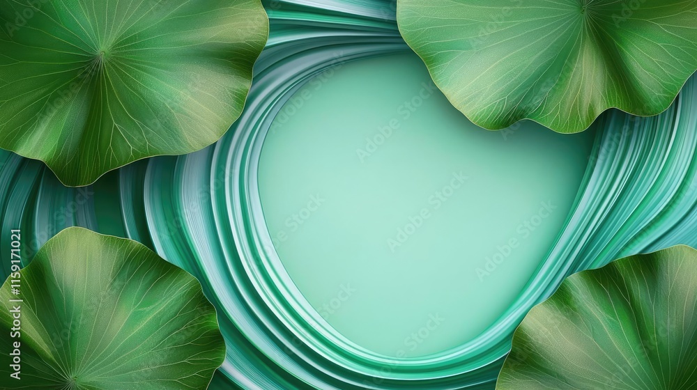 Poster lotus leaves abstract background idea. abstract green background design with smooth curves and layer