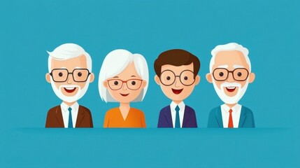 Fototapeta premium Colorful Cartoon Characters of Diverse Older Adults Smiling Together