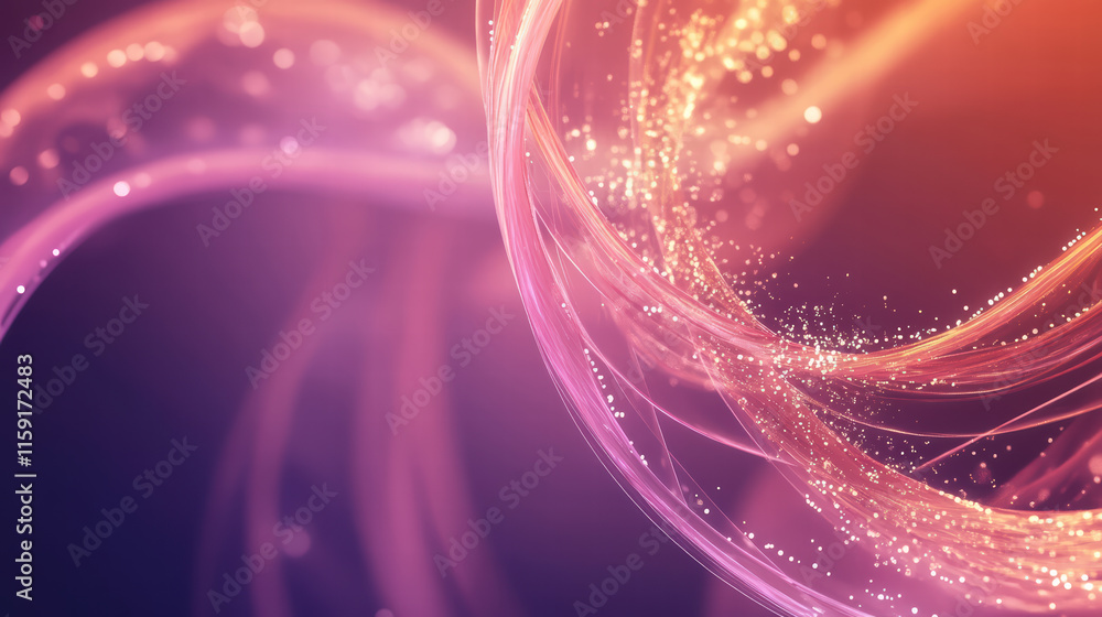 Poster swirling abstract design featuring vibrant colors and glowing particles, creating dynamic and energe