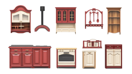 3d kitchen cupboard set isolated white background