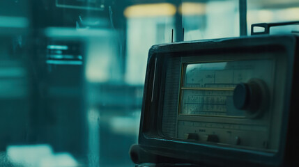 Dusty analog radio producing static, contrasting the rise of digital streaming and media innovation.