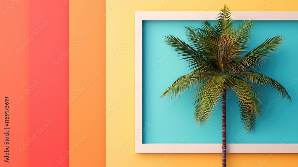 Poster palm tree abstract background idea. vibrant palm tree against colorful background, adding tropical v