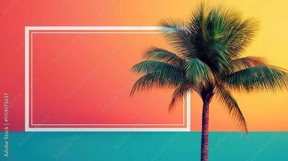 Poster palm tree abstract background idea. a vibrant sunset background featuring a palm tree against colorf