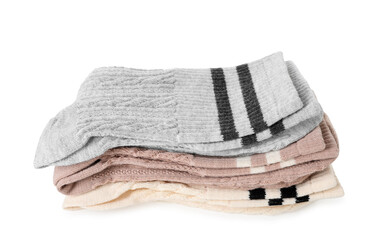 Stack of folded soft socks isolated on white