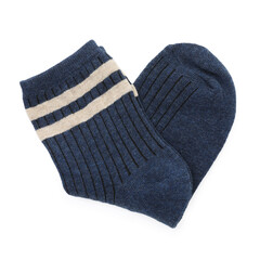 Pair of soft socks isolated on white, top view