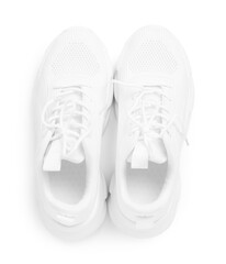 Pair of stylish sneakers isolated on white, top view