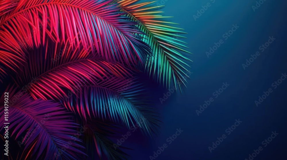 Poster palm tree abstract background idea. vibrant colored palm leaves creating a stunning tropical backgro