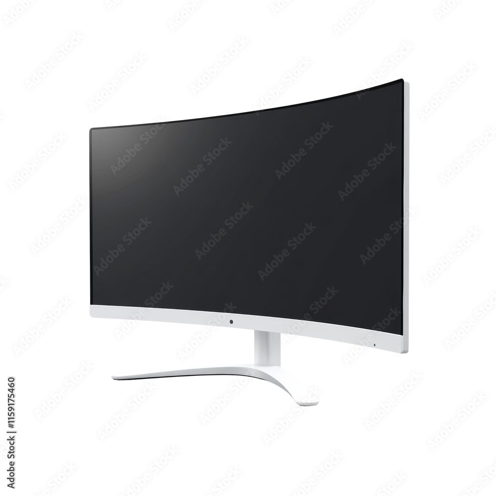 Poster 3d white monitor with black blank screen isolated transparent background