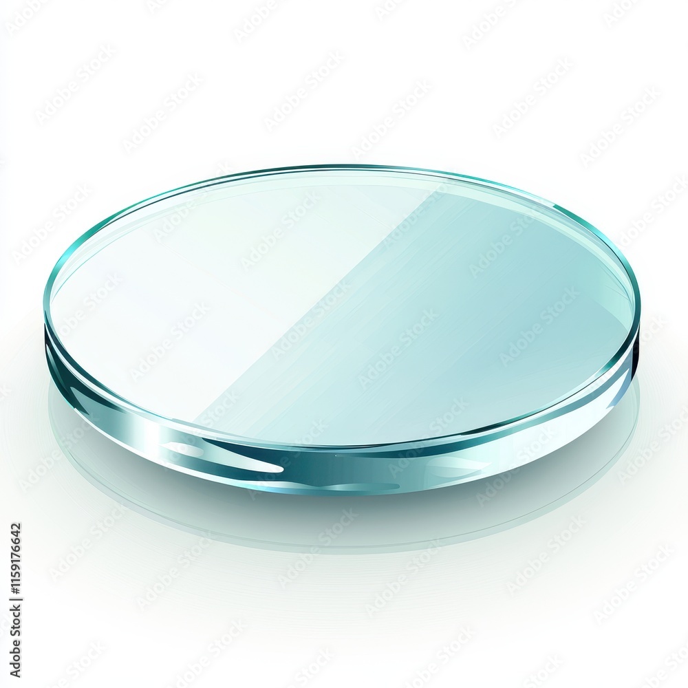 Poster clear glass circle reflective surface on white background for display and presentation