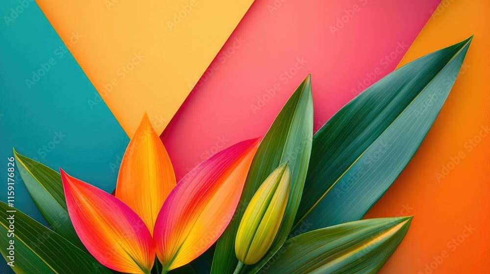 Poster lily leaves abstract background concept. vibrant tulips with colorful backgrounds create a stunning 