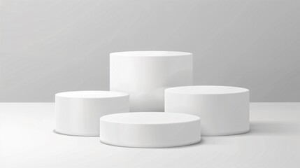 Empty White Realistic Cylinder Round Podium Stand Isolated on White Background
