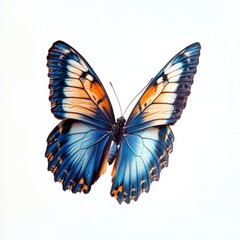 Close-up of a vibrant blue and orange butterfly with intricate wing patterns, showcasing delicate beauty and biodiversity in a natural habitat.