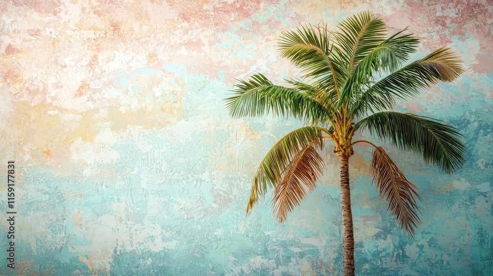Aufkleber palm tree abstract background idea. a vibrant palm tree against a colorful textured background, perf