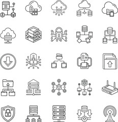 Cloud Computing Network Infrastructure Servers, Data, Security, and Storage Icons