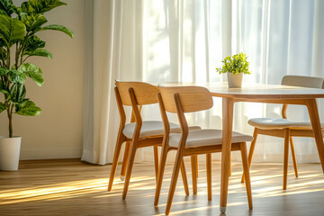 Bright and cozy dining area with natural light and indoor plants