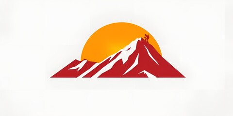 Mountain silhouette with a climber standing on top against a stylized sun for adventure and achievement themes