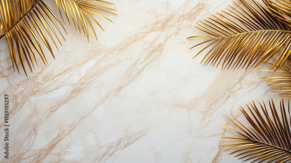 Poster palm tree abstract background idea. elegant golden palm leaves on a marble background for stylish de