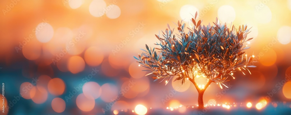 Poster olive tree abstract background concept. an artistic representation of a shimmering tree amidst a vib