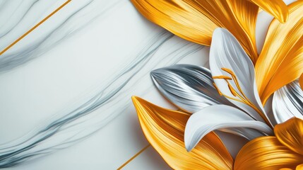Lily leaves abstract background concept. A beautiful floral abstract composition featuring gold and silver elements.
