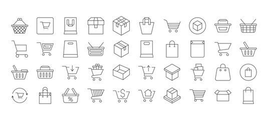 Shopping Cart, Bag, Delivery Thin Icons Collection