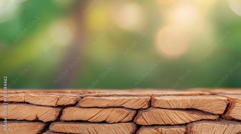 Poster palm tree abstract background idea. close-up of wooden surface with soft bokeh background in a seren