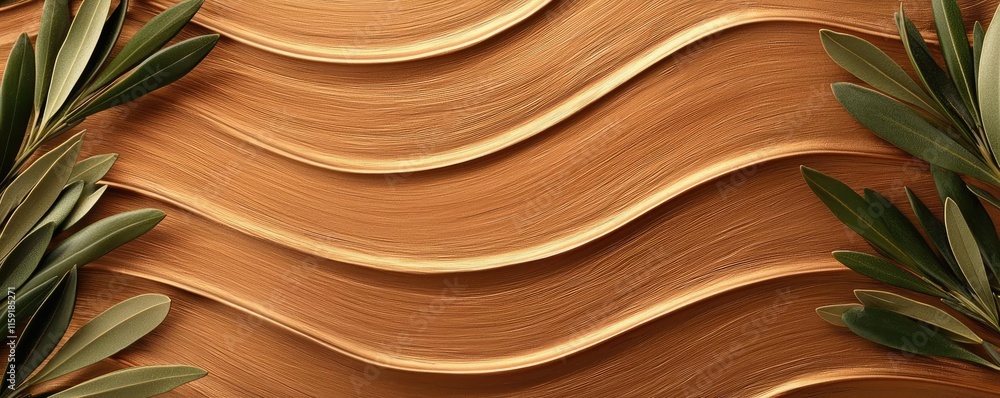 Poster olive tree abstract background concept. a beautifully textured wave pattern with greenery framing th