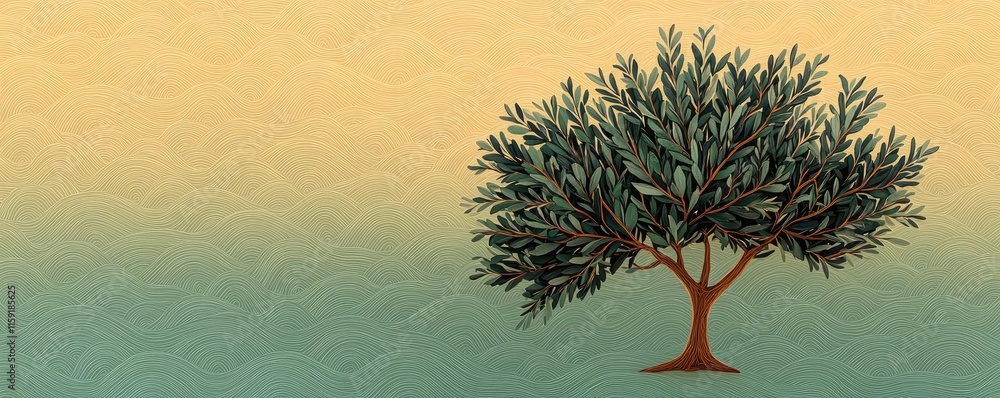 Poster olive tree abstract background concept. an artistic representation of an olive tree against a gradie