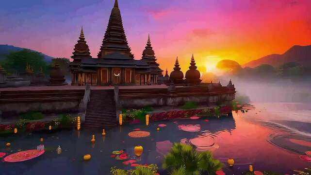 Tample and sunset
