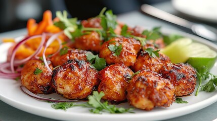 Fototapeta premium A beautifully arranged plate showcases crispy chicken