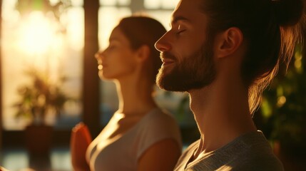 Naklejka premium Couples Practicing Relaxation Techniques in Natural Light