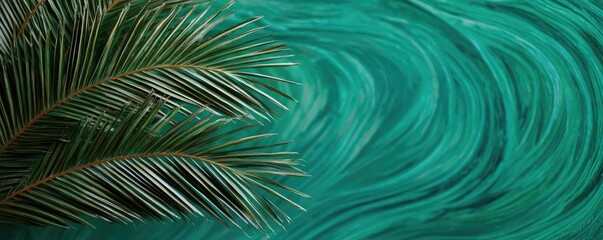 Obraz premium Palm tree abstract background idea. A vibrant green background with a palm leaf showcasing tropical beauty and tranquility.