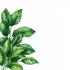 Vibrant Watercolor Tropical Leaves in Bold Greens, Showcasing Lush Foliage for Artistic and Nature-Inspired Designs