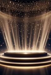 Empty Award Ceremony Background with Luxury Podium and Glittering Light Effects for Events and Celebrations. Created with generative AI technology
