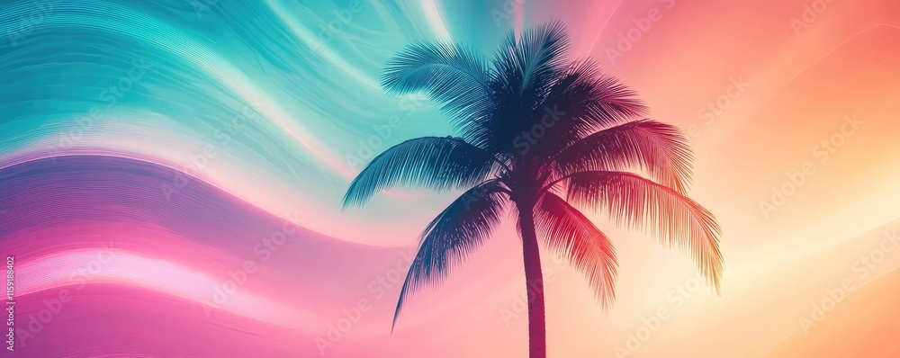 Poster palm tree abstract background idea. colorful abstract background featuring a silhouette of a palm tr