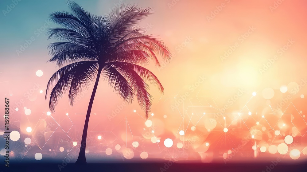 Poster palm tree abstract background idea. a serene palm silhouette against a colorful sunset backdrop with
