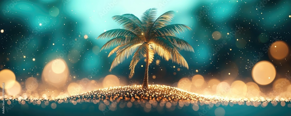 Poster palm tree abstract background idea. a tranquil palm tree glowing under colorful lights, creating a p